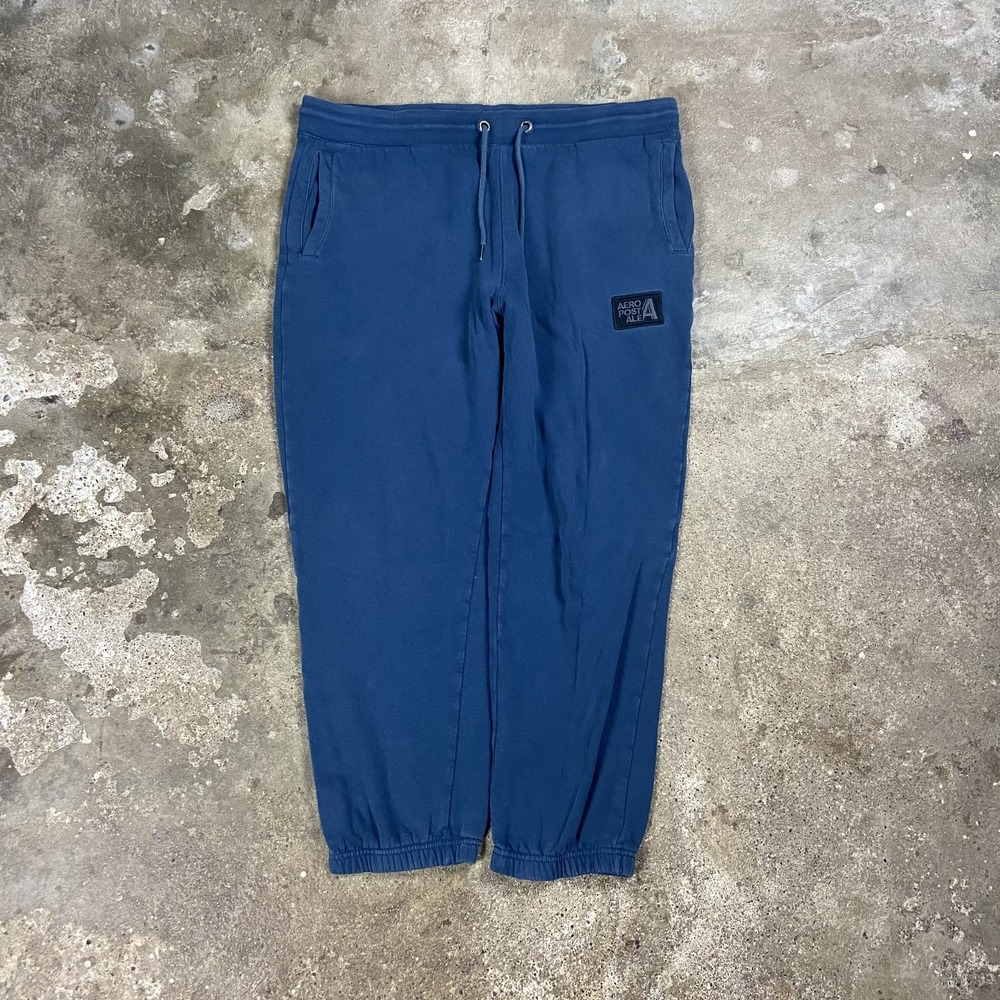 Vintage Y2K Aeropostale Sweatpants Size Large Blue Fleece Joggers Tapered Leg
